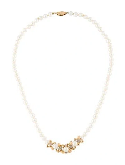Pre-owned Necklace 14k Pearl & Diamond Collar , 15.75" In Multi