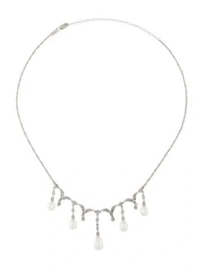 Pre-owned Necklace 14k Pearl & Diamond Collar , 16.5" In Multi