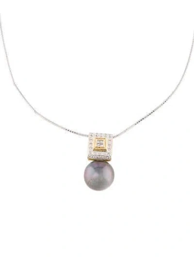 Pre-owned Necklace 14k Pearl & Diamond Collar  In Multi
