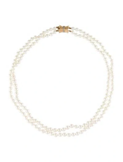 Pre-owned Necklace 14k Pearl & Diamond Double Strand , 15" In Multi