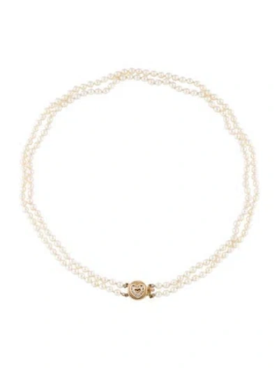 Pre-owned Necklace 14k Pearl & Diamond Double Strand , 17" In Multi