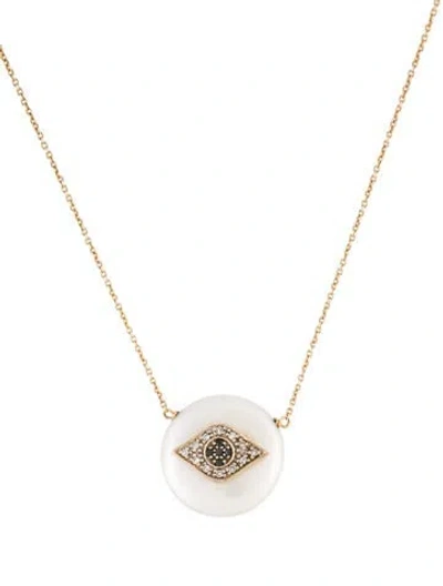 Pre-owned Necklace 14k Pearl & Diamond Evil Eye Pendant , 16" In Multi