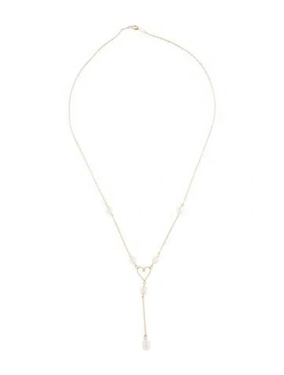 Pre-owned Necklace 14k Pearl & Diamond Heart Lavalier , 16.5" In Multi