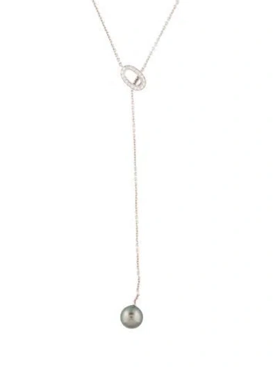 Pre-owned Necklace 14k Pearl & Diamond Lariat , 21" In Multi