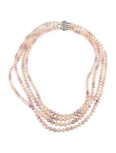 Pre-owned Necklace 14k Pearl & Diamond Multistrand , 21"
