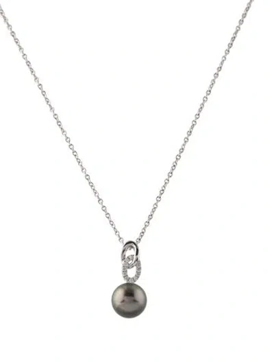 Pre-owned Necklace 14k Pearl & Diamond Pendant , 16.75" In Multi