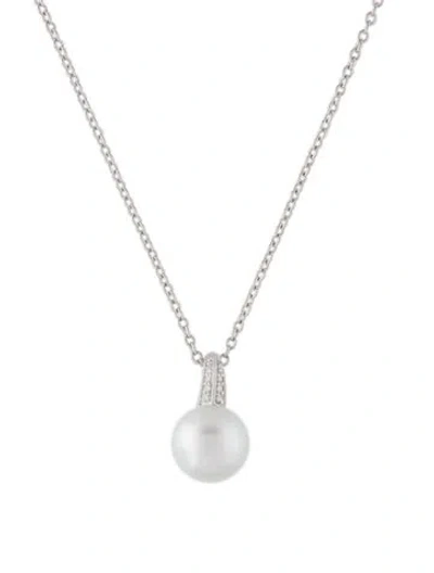 Pre-owned Necklace 14k Pearl & Diamond Pendant , 17" In Multi