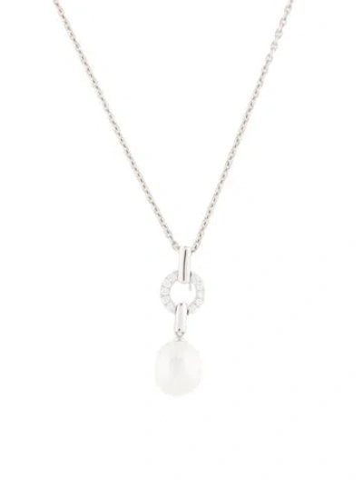 Pre-owned Necklace 14k Pearl & Diamond Pendant , 17" In Multi