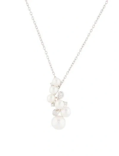 Pre-owned Necklace 14k Pearl & Diamond Pendant , 17" In Multi