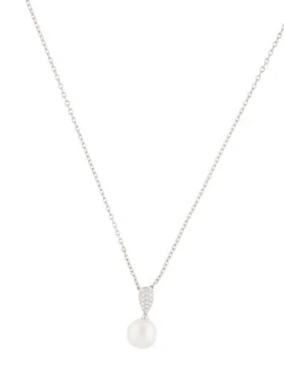 Pre-owned Necklace 14k Pearl & Diamond Pendant , 17" In Multi