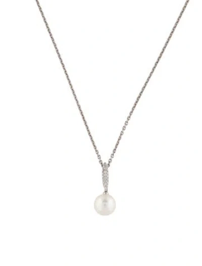 Pre-owned Necklace 14k Pearl & Diamond Pendant , 17" In Multi