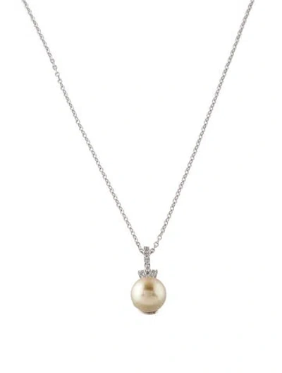 Pre-owned Necklace 14k Pearl & Diamond Pendant , 18" In Multi