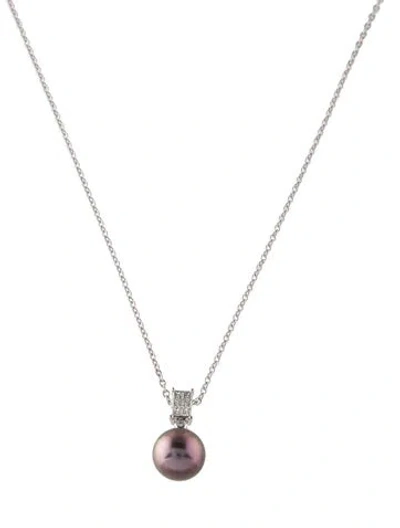 Pre-owned Necklace 14k Pearl & Diamond Pendant , 18" In Multi
