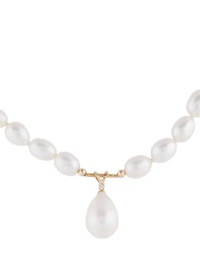 Pre-owned Necklace 14k Pearl & Diamond Pendant , 18" In Multi
