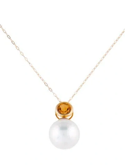 Pre-owned Necklace 14k Pearl & Diamond Pendant , 18" In Multi