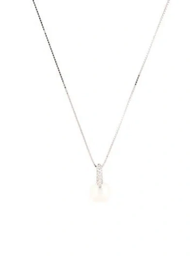 Pre-owned Necklace 14k Pearl & Diamond Pendant , 18" In Multi