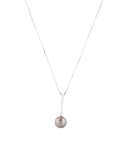 Pre-owned Necklace 14k Pearl & Diamond Pendant , 18" In Multi