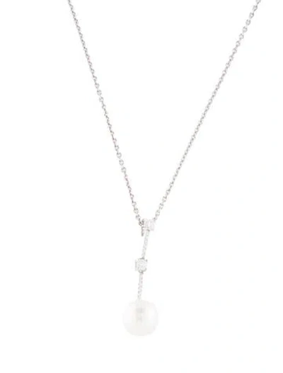 Pre-owned Necklace 14k Pearl & Diamond Pendant , 18" In Multi