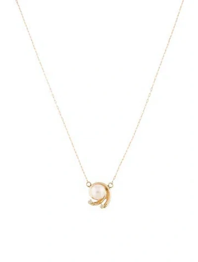 Pre-owned Necklace 14k Pearl & Diamond Pendant , 18" In Multi