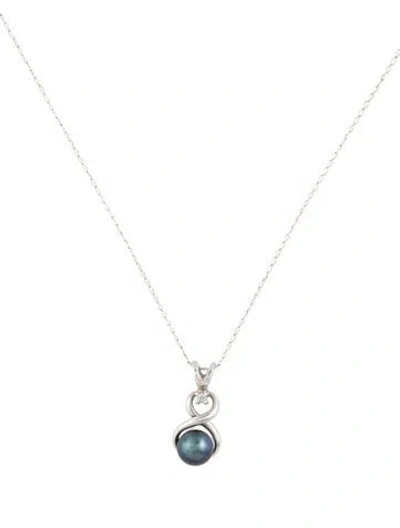 Pre-owned Necklace 14k Pearl & Diamond Pendant , 18" In Multi