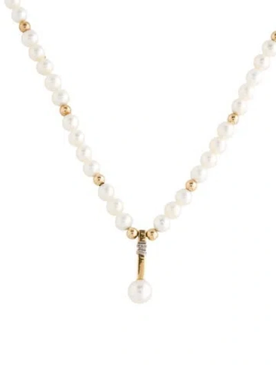 Pre-owned Necklace 14k Pearl & Diamond Pendant , 19" In Multi