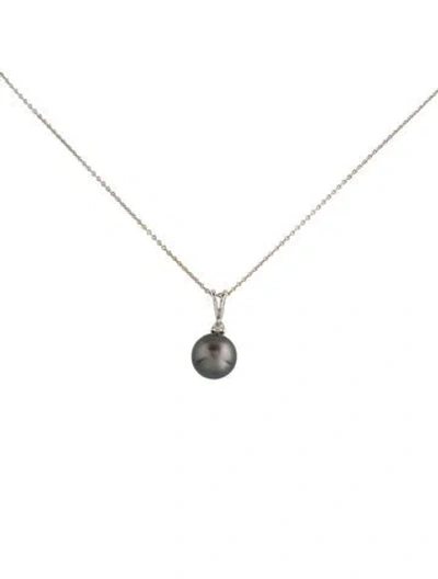 Pre-owned Necklace 14k Pearl & Diamond Pendant W/ 18k Chain, 17" In Multi