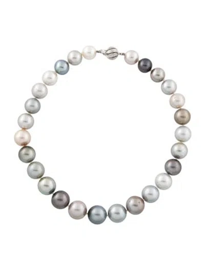 Pre-owned Necklace 14k Pearl & Diamond Strand  In Multi