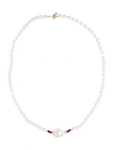Pre-owned Necklace 14k Pearl & Dyed Coral Bead Strand, 20.25" In Multi