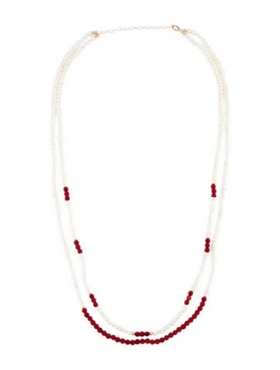 Pre-owned Necklace 14k Pearl & Dyed Coral Bead Strand , 20.25" In Multi