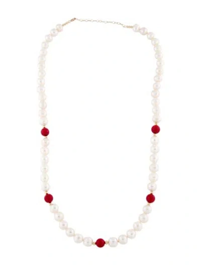 Pre-owned Necklace 14k Pearl & Dyed Coral Bead Strand , 21" In Multi