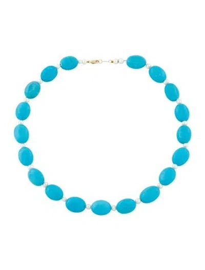 Pre-owned Necklace 14k Pearl & Dyed Magnesite Bead Strand , 17.5" In Multi