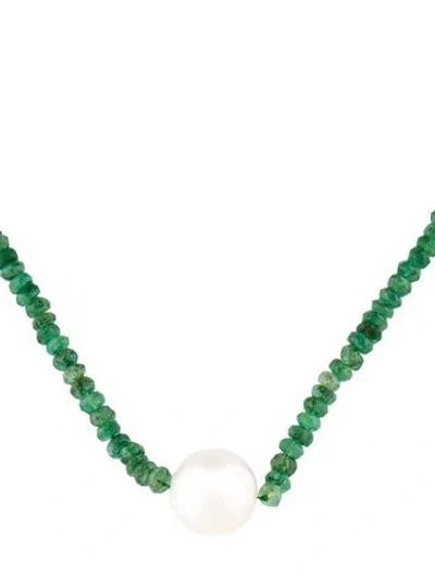 Pre-owned Necklace 14k Pearl & Emerald Bead Strand, 18.75" In Multi