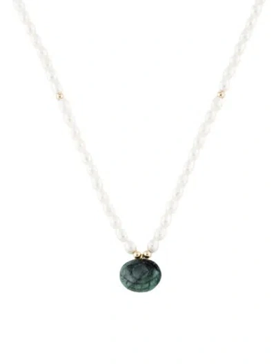 Pre-owned Necklace 14k Pearl & Emerald Evil Eye Pendant , 17.25", 17.25" In Multi