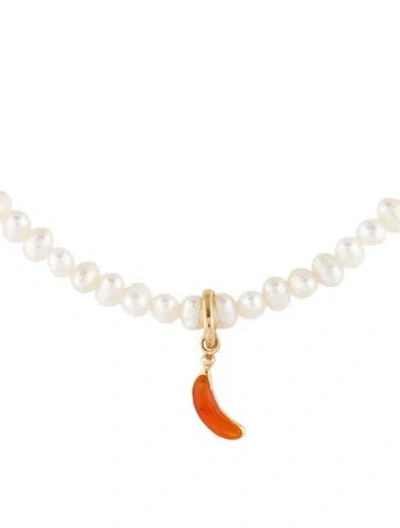 Pre-owned Necklace 14k Pearl & Enamel Banana Bead Pendant , 18.25" In Multi