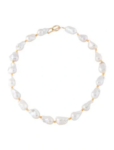 Pre-owned Necklace 14k Pearl & Fire Opal Bead Strand , 19" In Multi