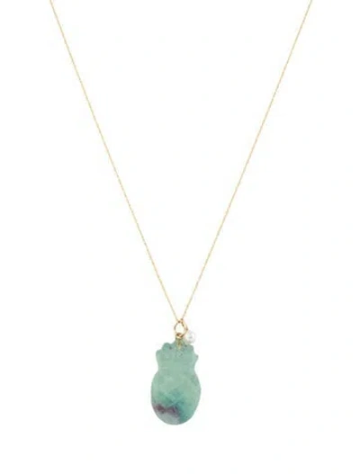 Pre-owned Necklace 14k Pearl & Fluorite Pineapple Pendant , 18" In Multi