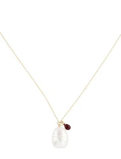 Pre-owned Necklace 14k Pearl & Garnet Pendant , 18" In Multi