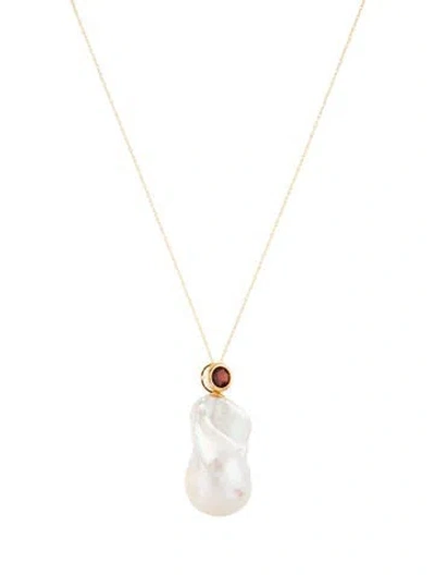 Pre-owned Necklace 14k Pearl & Garnet Pendant , 18" In Multi