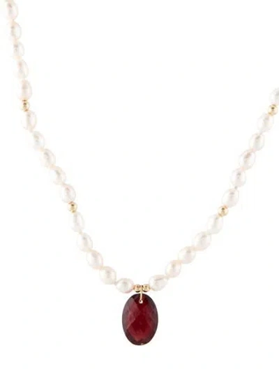 Pre-owned Necklace 14k Pearl & Garnet Pendant , 18.25" In Multi