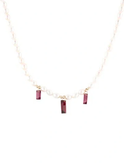 Pre-owned Necklace 14k Pearl & Garnet Station , 17" In Multi