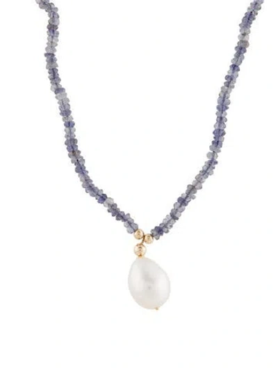 Pre-owned Necklace 14k Pearl & Iolite Bead Pendant , 18" In Multi