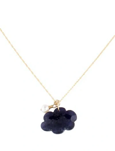 Pre-owned Necklace 14k Pearl & Iolite Cloud Pendant , 18" In Multi