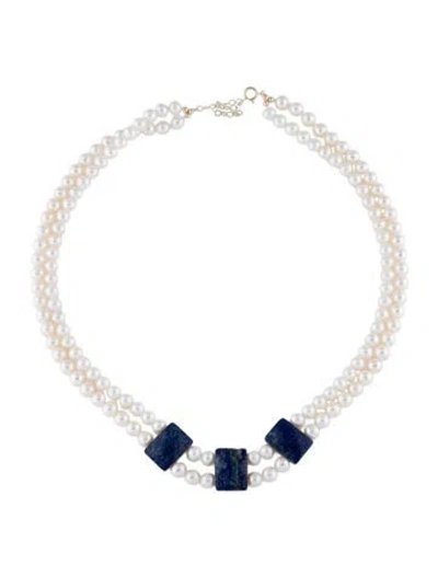 Pre-owned Necklace 14k Pearl & Lapis Lazuli Multistrand , 18"