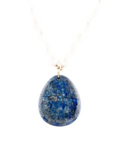 Pre-owned Necklace 14k Pearl & Lapis Strand , 24" In Multi
