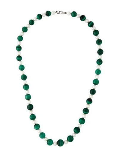 Pre-owned Necklace 14k Pearl & Malachite Strand , 22.5" In Multi