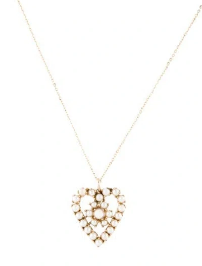 Pre-owned Necklace 14k Pearl & Moonstone Heart Pendant , 16" In Multi