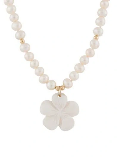 Pre-owned Necklace 14k Pearl & Mother Of Pearl Flower Pendant , 19.75" In Multi