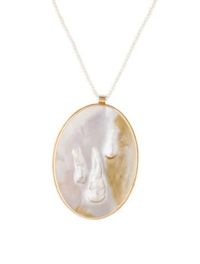 Pre-owned Necklace 14k Pearl & Mother Of Pearl Pendant , 16" In Multi
