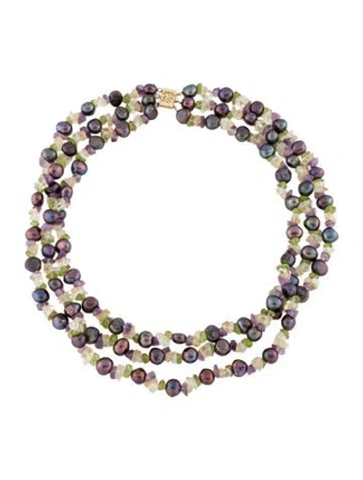 Pre-owned Necklace 14k Pearl & Multistone Bead , 18"