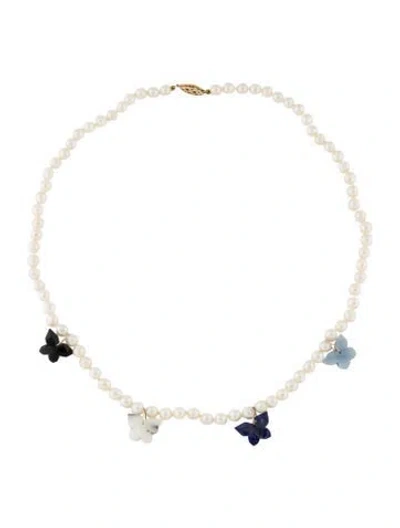Pre-owned Necklace 14k Pearl & Multistone Butterfly Station , 18"